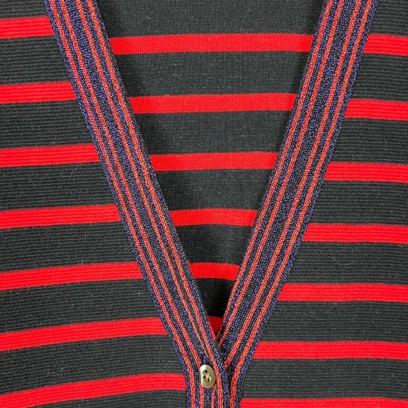 J Crew Womens Red Blue Stripe Cardigan Sweater Metallic Trim Button Up size XS - Picture 4 of 12
